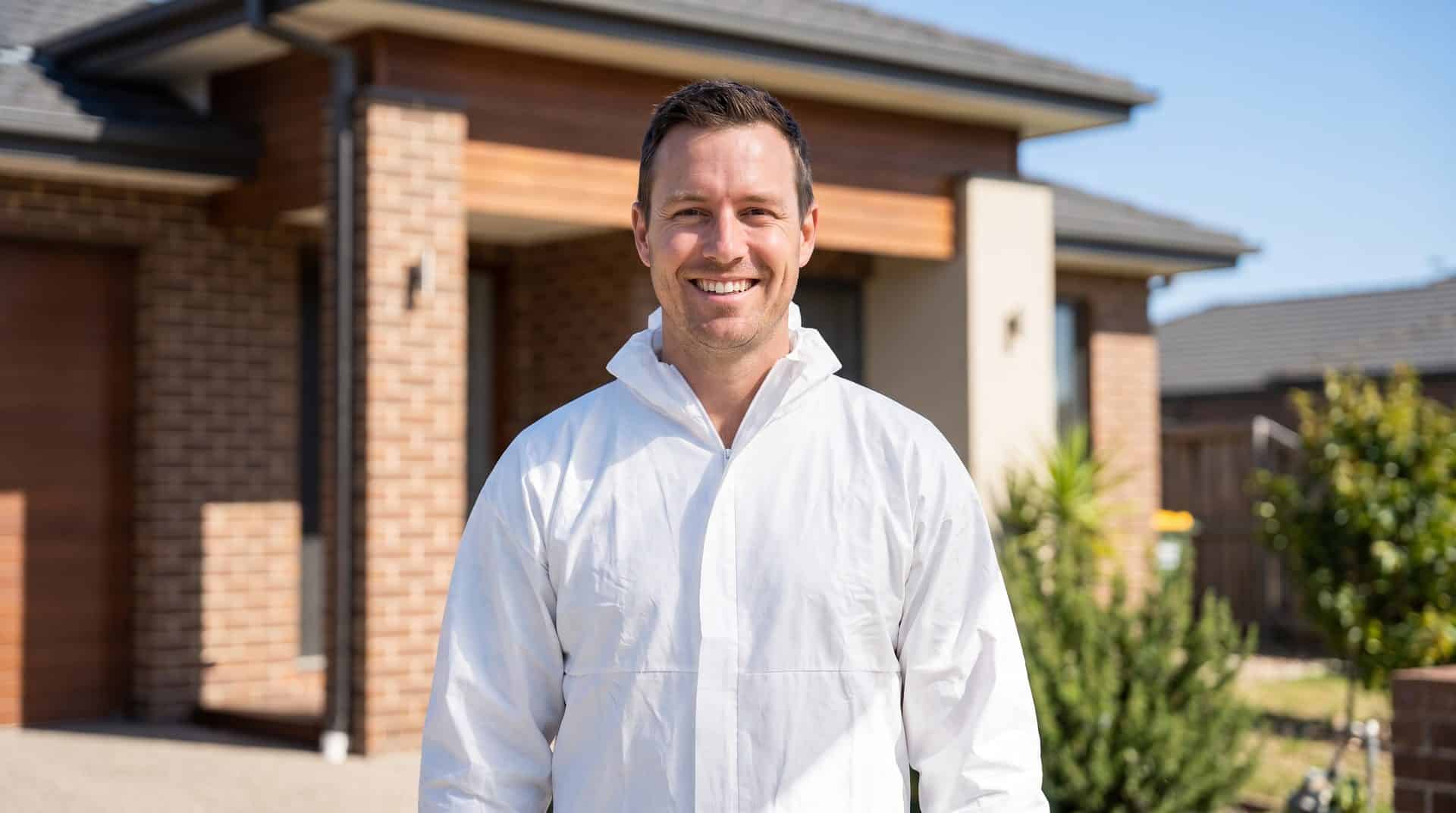 Friendly Termite Control Melbourne technician outside a Melbourne home